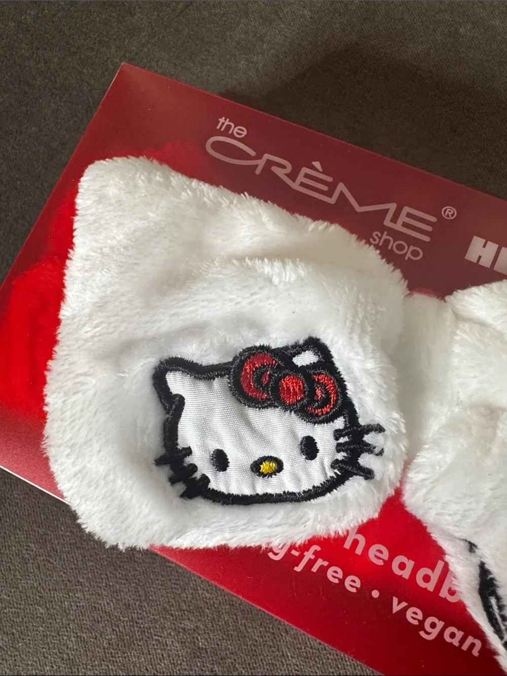 The Crème Shop Hello Kitty Plush Spa Headband White Bow Red Polka Dot NEW